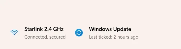 Windows Update, Last ticked: 2 hours ago