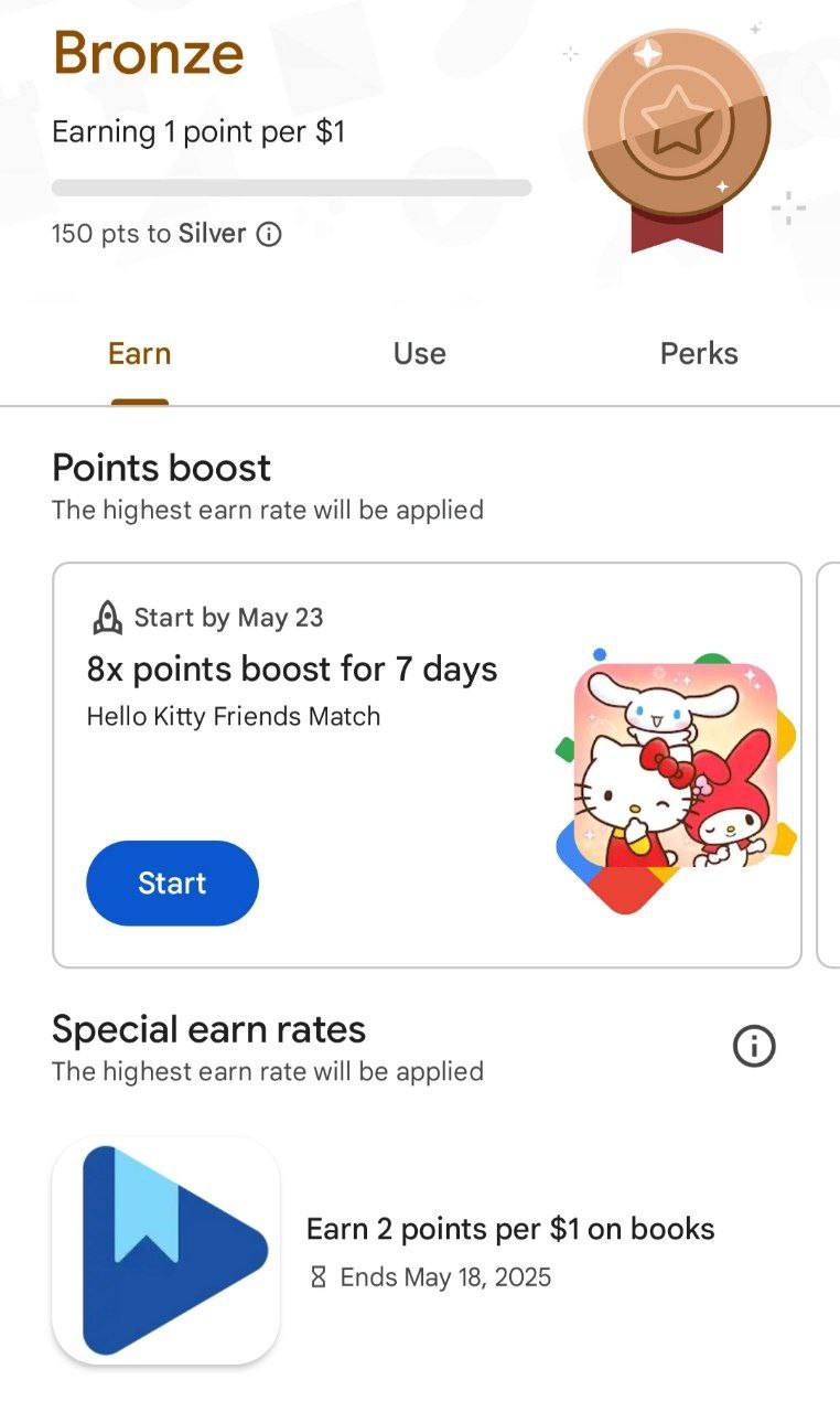 Start by May 23
8x points boost for 7 days
Hello Kitty Friends Match

Button: Start